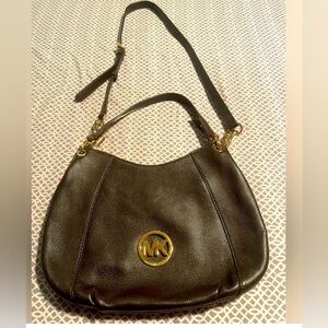 Michael Kors Hobo Bag Brown Pebbled Leather  Hi/Lo Strap & Gold Accents EUC